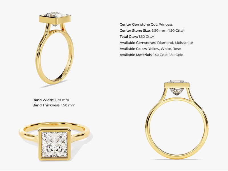 Bezel Princess Lab Grown Diamond Engagement Ring (1.50 CT)