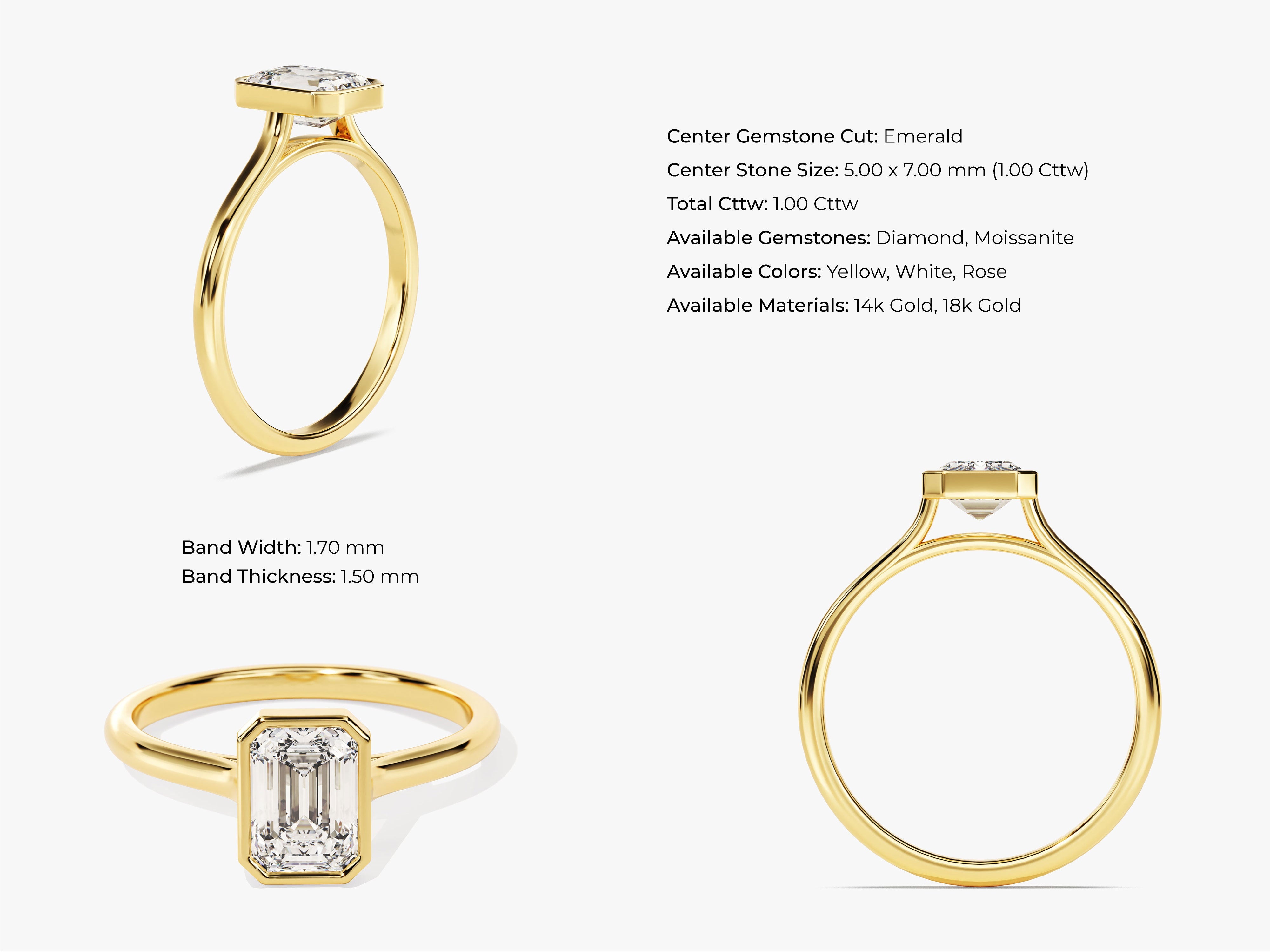 Bezel Emerald Moissanite Engagement Ring (1.00 CT)