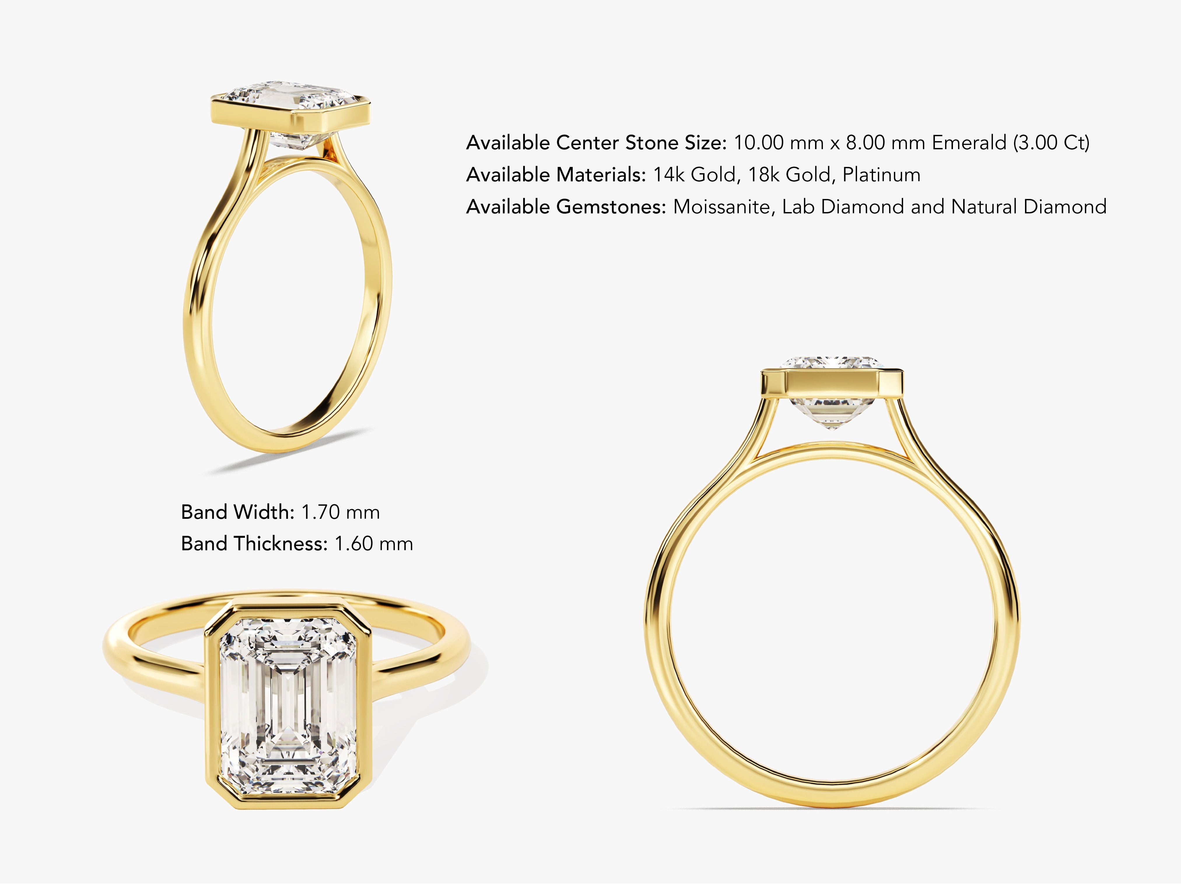 Bezel Emerald Diamond Engagement Ring (3.00 CT)