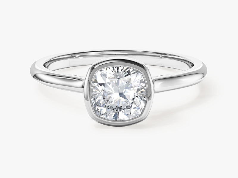 Bezel Cushion Moissanite Engagement Ring (1.00 CT)