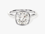 Bezel Cushion Moissanite Engagement Ring (3.00 CT)