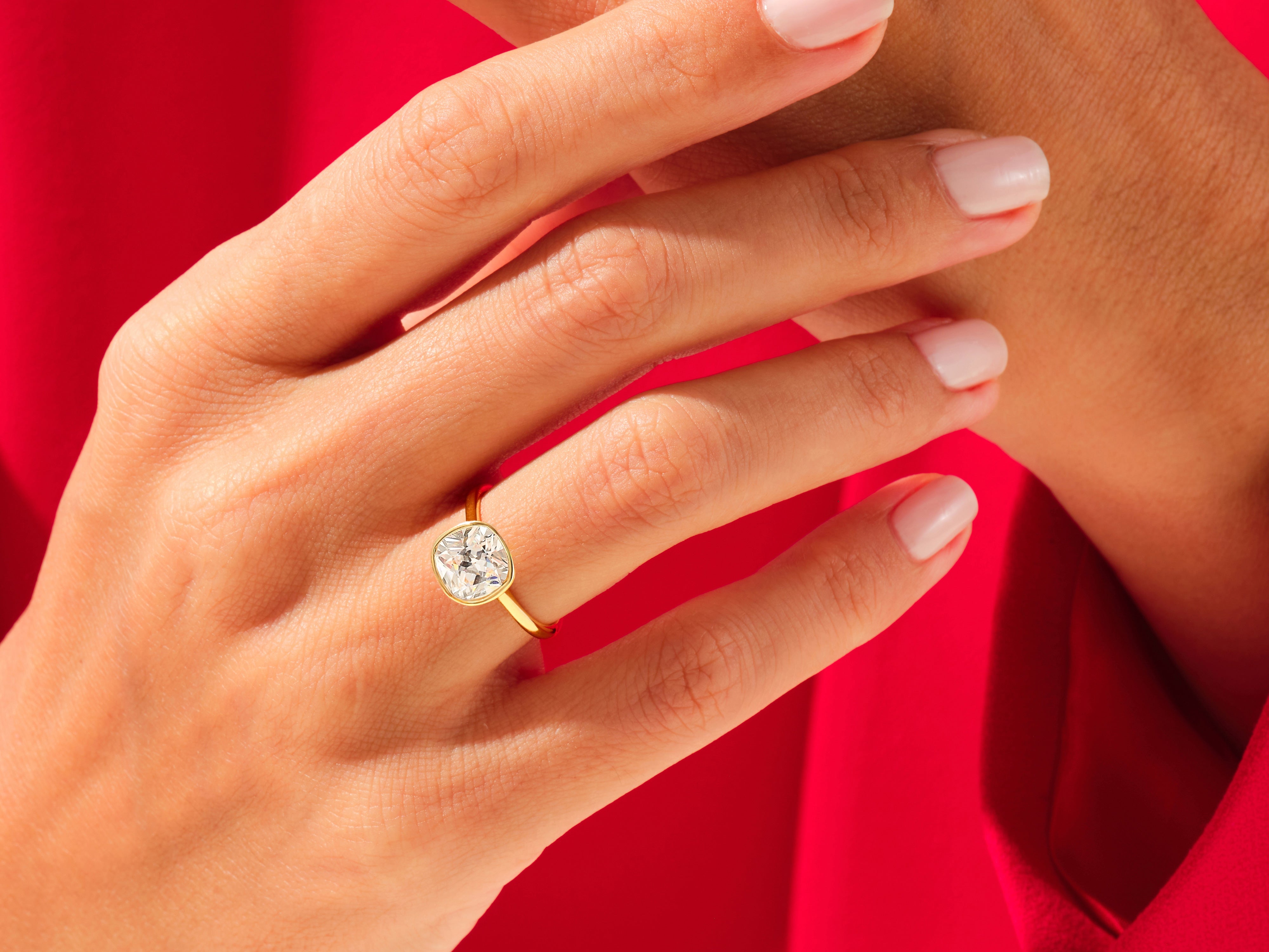 Bezel Cushion Moissanite Engagement Ring (3.00 CT)