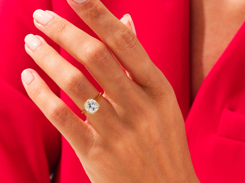 Bezel Cushion Moissanite Engagement Ring (3.00 CT)