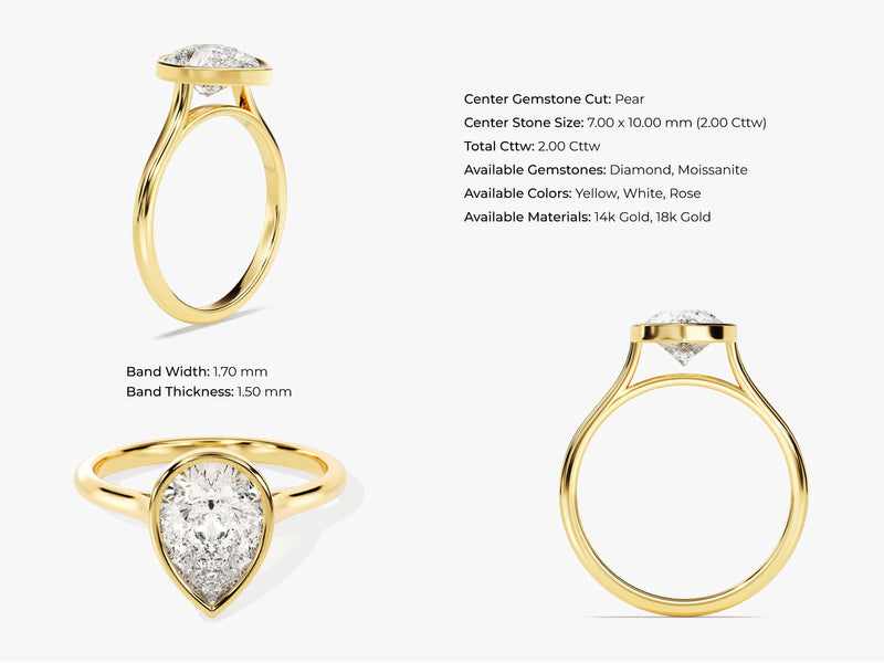 Bezel Pear Diamond Engagement Ring (2.00 CT)