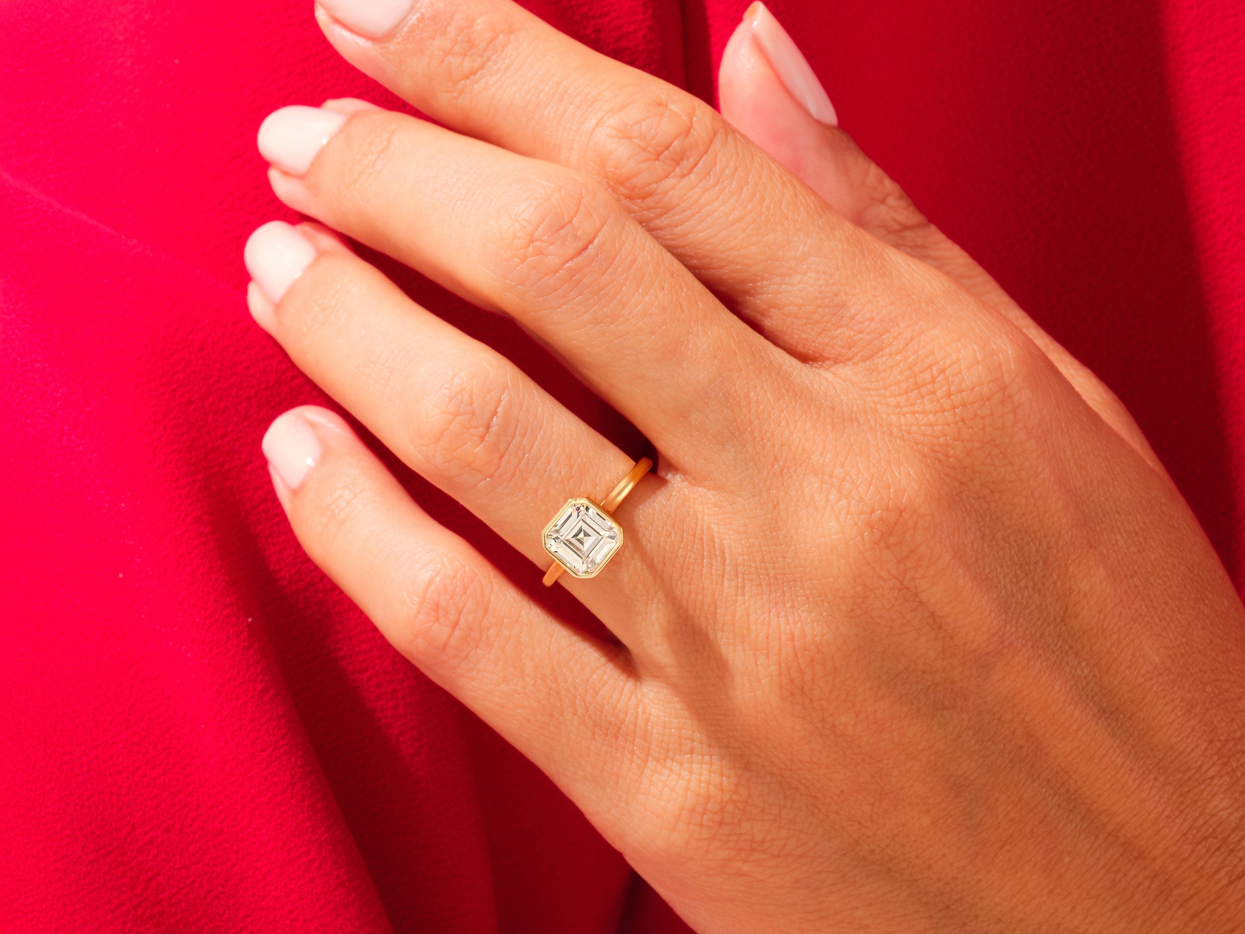 Bezel Asscher Lab Grown Diamond Engagement Ring (3.00 CT)