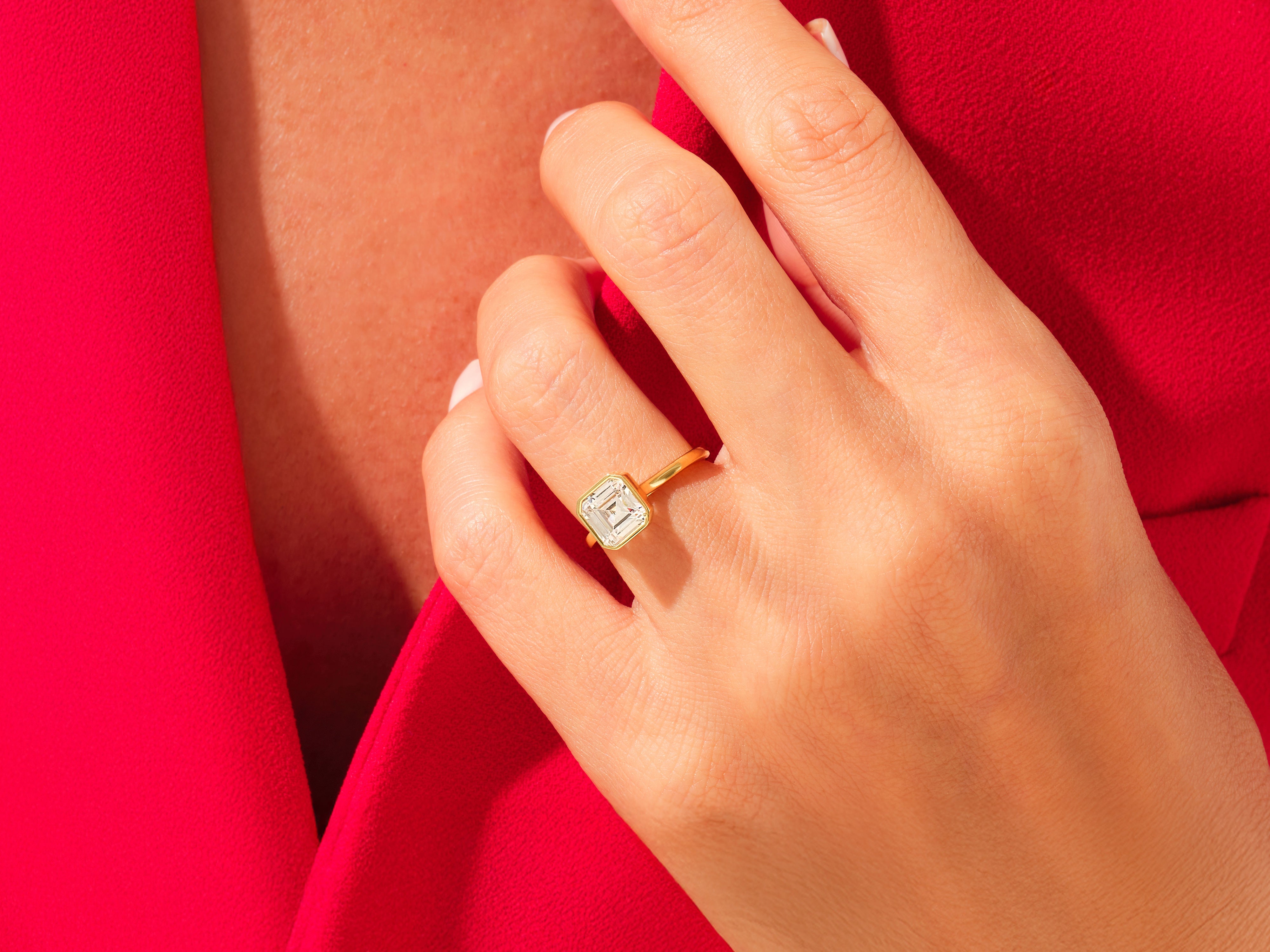 Bezel Asscher Lab Grown Diamond Engagement Ring (3.00 CT)