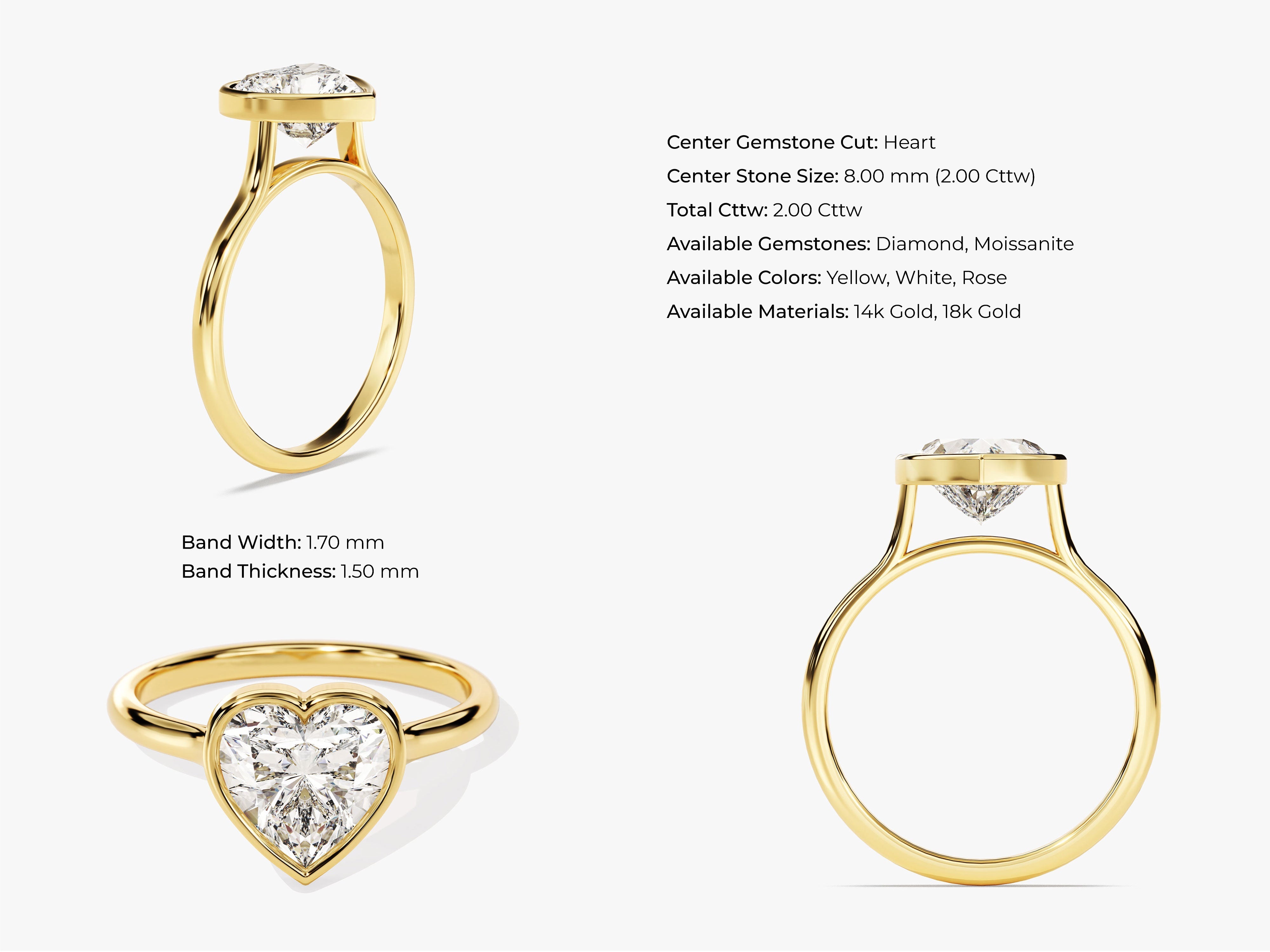 Bezel Heart Lab Grown Diamond Engagement Ring (2.00 CT)