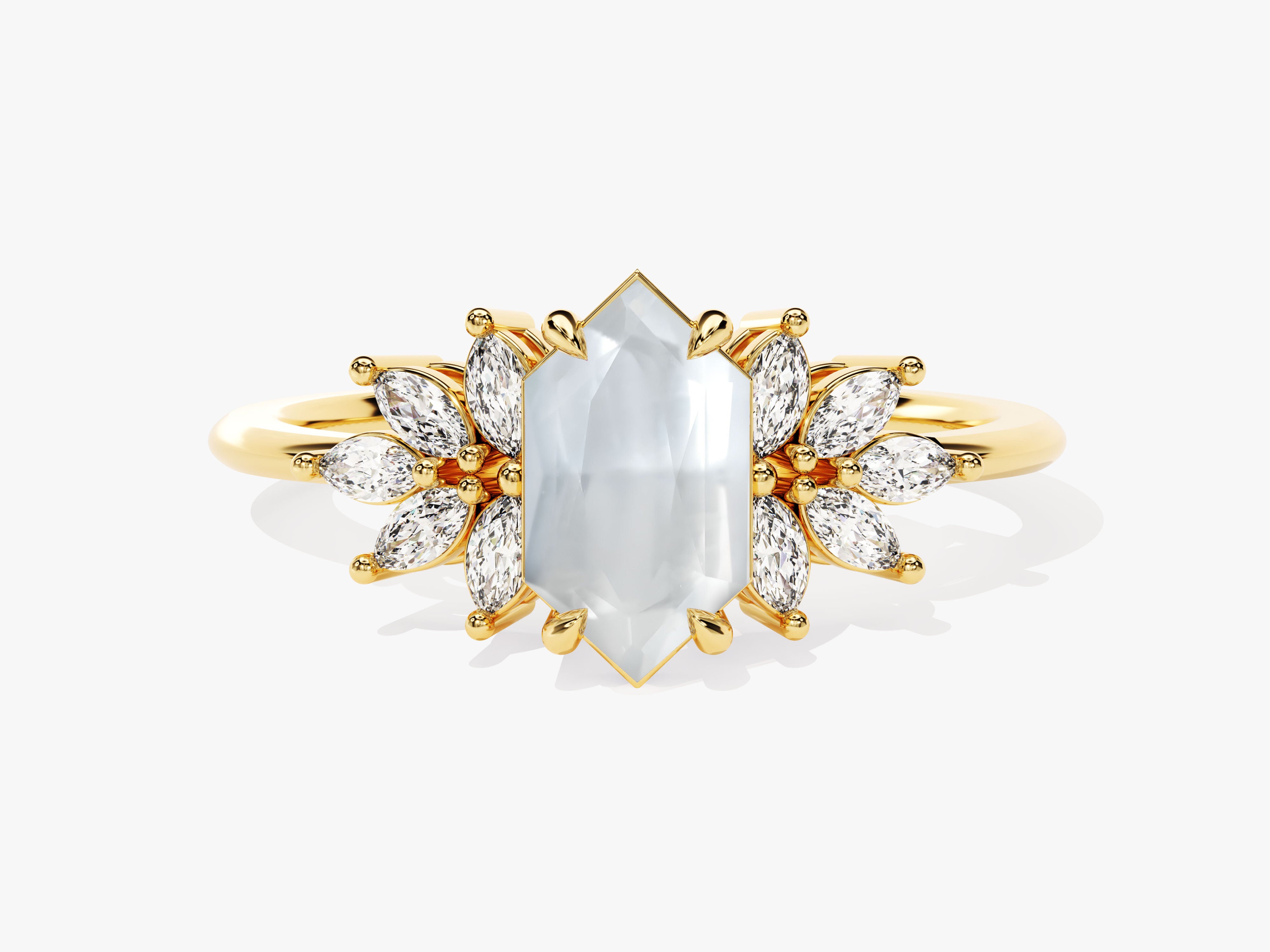 Gold ring with mother of pearl and diamond accents