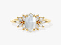 Long Hexagon Moonstone Engagement Ring with Moissanite Sidestones