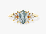 Long Hexagon Moss Agate Engagement Ring with Moissanite Sidestones