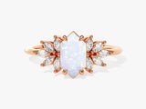 Long Hexagon Opal Engagement Ring with Moissanite Sidestones