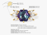 Hexagon Lab Alexandrite Engagement Ring with Moissanite Sidestones