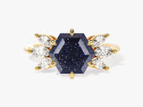 Hexagon Blue Sandstone Engagement Ring with Moissanite Sidestones
