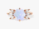 Hexagon Opal Engagement Ring with Moissanite Sidestones