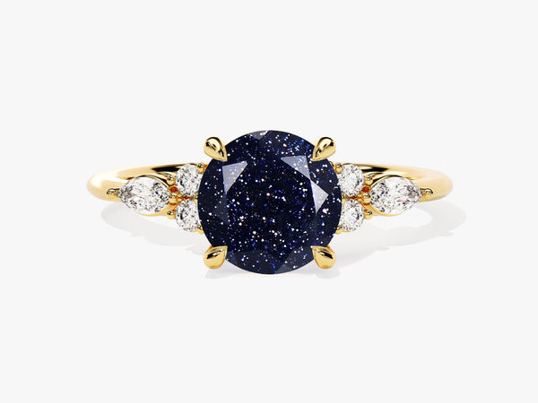 Round Blue Sandstone Engagement Ring with Moissanite Sidestones