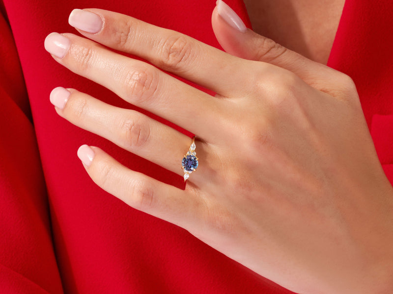 Round Lab Alexandrite Engagement Ring with Moissanite Sidestones