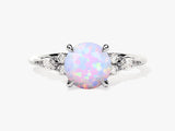 Round Opal Engagement Ring with Moissanite Sidestones