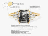Emerald Cut Black Rutilated Quartz Engagement Ring with Moissanite Sidestones