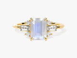 Emerald Cut Moonstone Engagement Ring with Moissanite Sidestones