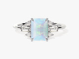 Emerald Cut Opal Engagement Ring with Moissanite Sidestones