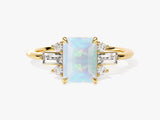Emerald Cut Opal Engagement Ring with Moissanite Sidestones