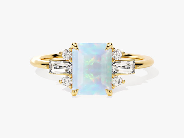 Emerald Cut Opal Engagement Ring with Moissanite Sidestones
