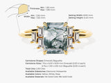 Emerald Cut Moss Agate Engagement Ring with Baguette Moissanite Sidestones