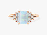 Emerald Cut Opal Engagement Ring with Baguette Moissanite Sidestones