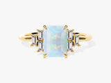 Emerald Cut Opal Engagement Ring with Baguette Moissanite Sidestones