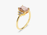 Emerald Cut Peach Morganite Engagement Ring with Baguette Sidestones