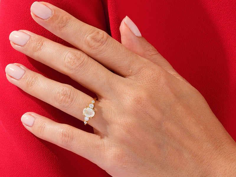 Oval Opal Engagement Ring with Moissanite Sidestones