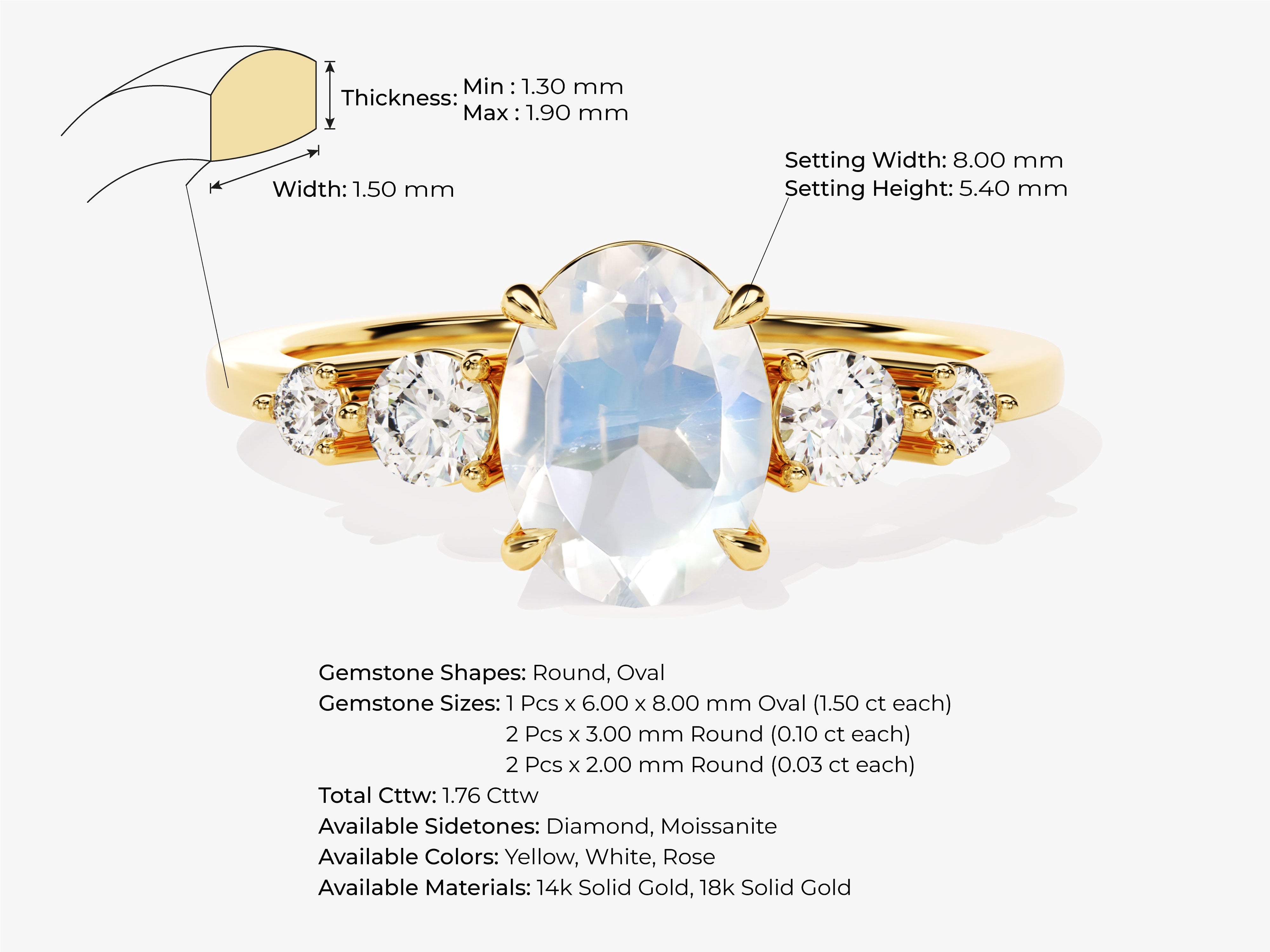 Oval Moonstone Engagement Ring with Moissanite Sidestones