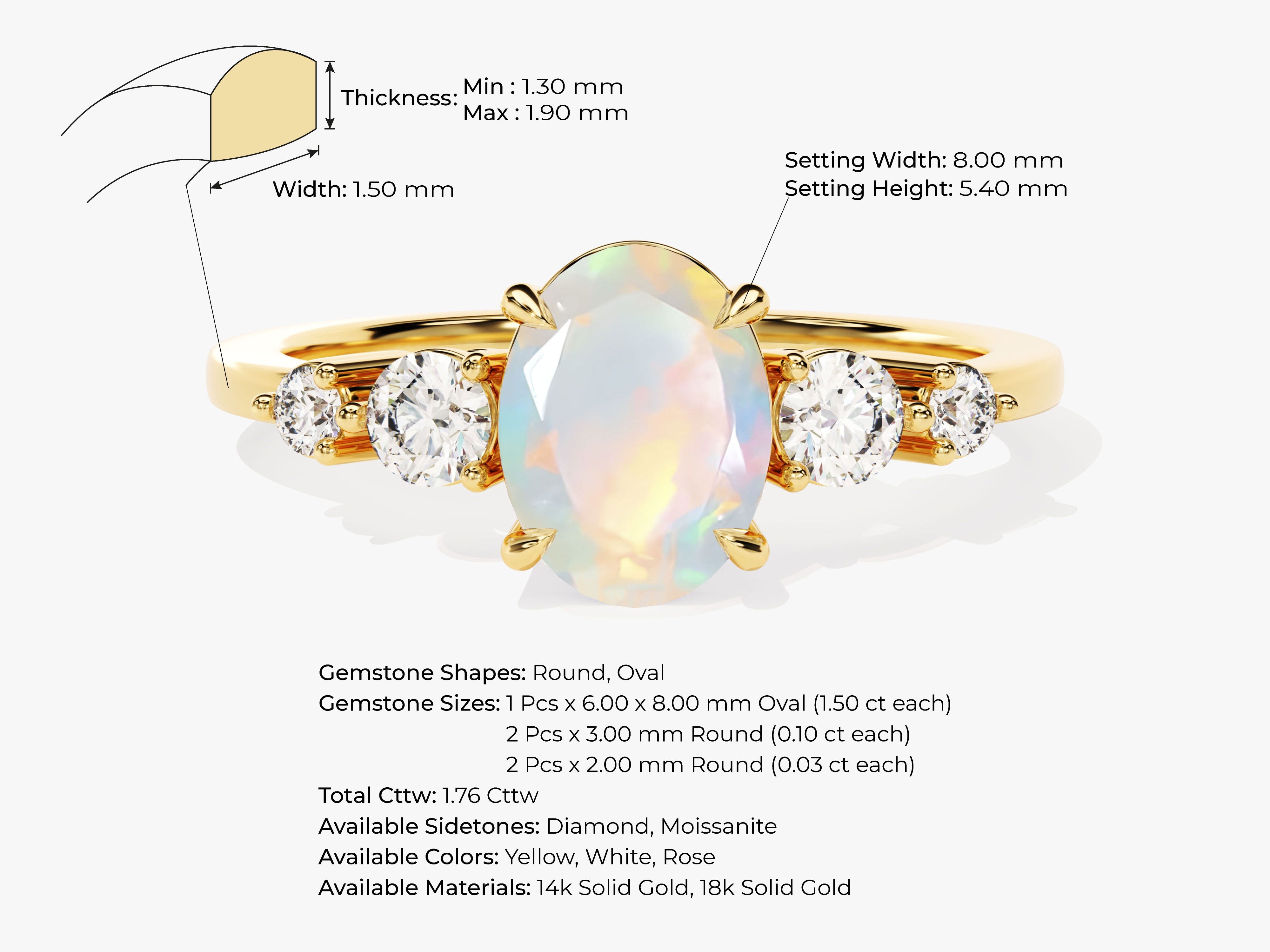 Oval Opal Engagement Ring with Moissanite Sidestones