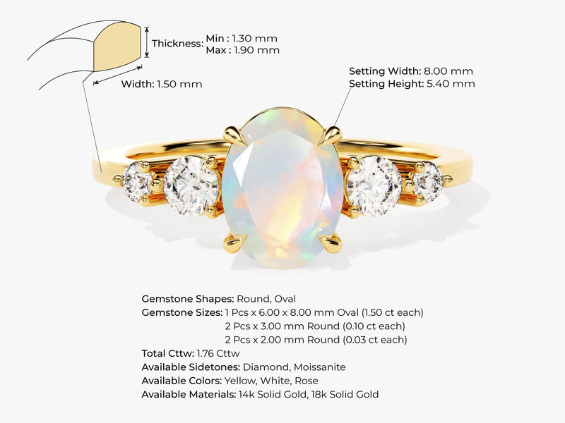 Oval Opal Engagement Ring with Moissanite Sidestones