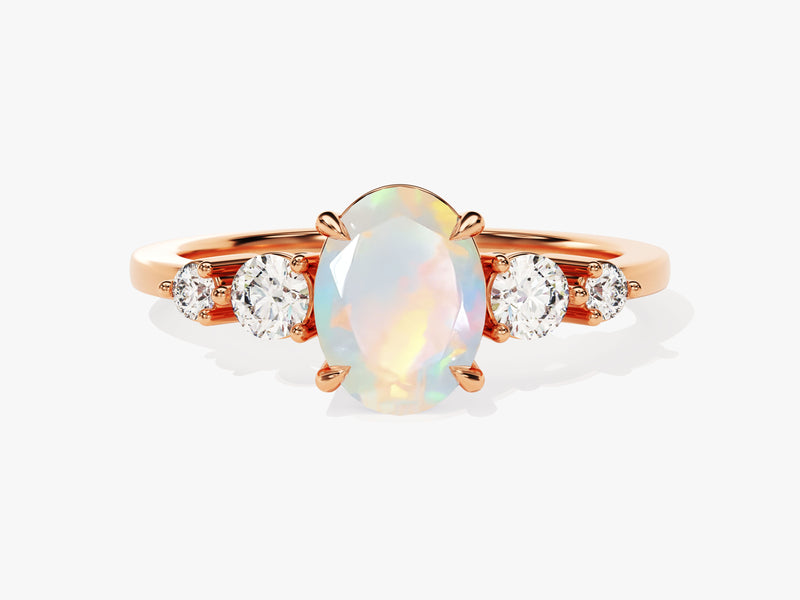 Oval Opal Engagement Ring with Moissanite Sidestones