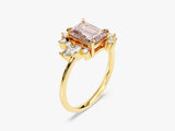 Emerald Cut Peach Morganite Engagement Ring with Round and Marquise Moissanites