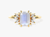 Emerald Cut Moonstone Engagement Ring with Marquise Moissanite Sidestones