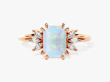 Emerald Cut Opal Engagement Ring with Marquise Moissanite Sidestones