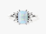 Emerald Cut Opal Engagement Ring with Marquise Moissanite Sidestones