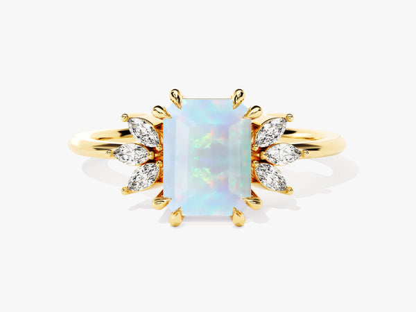 Emerald Cut Opal Engagement Ring with Marquise Moissanite Sidestones