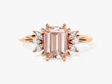 Emerald Cut Peach Morganite Engagement Ring with Marquise Sidestones