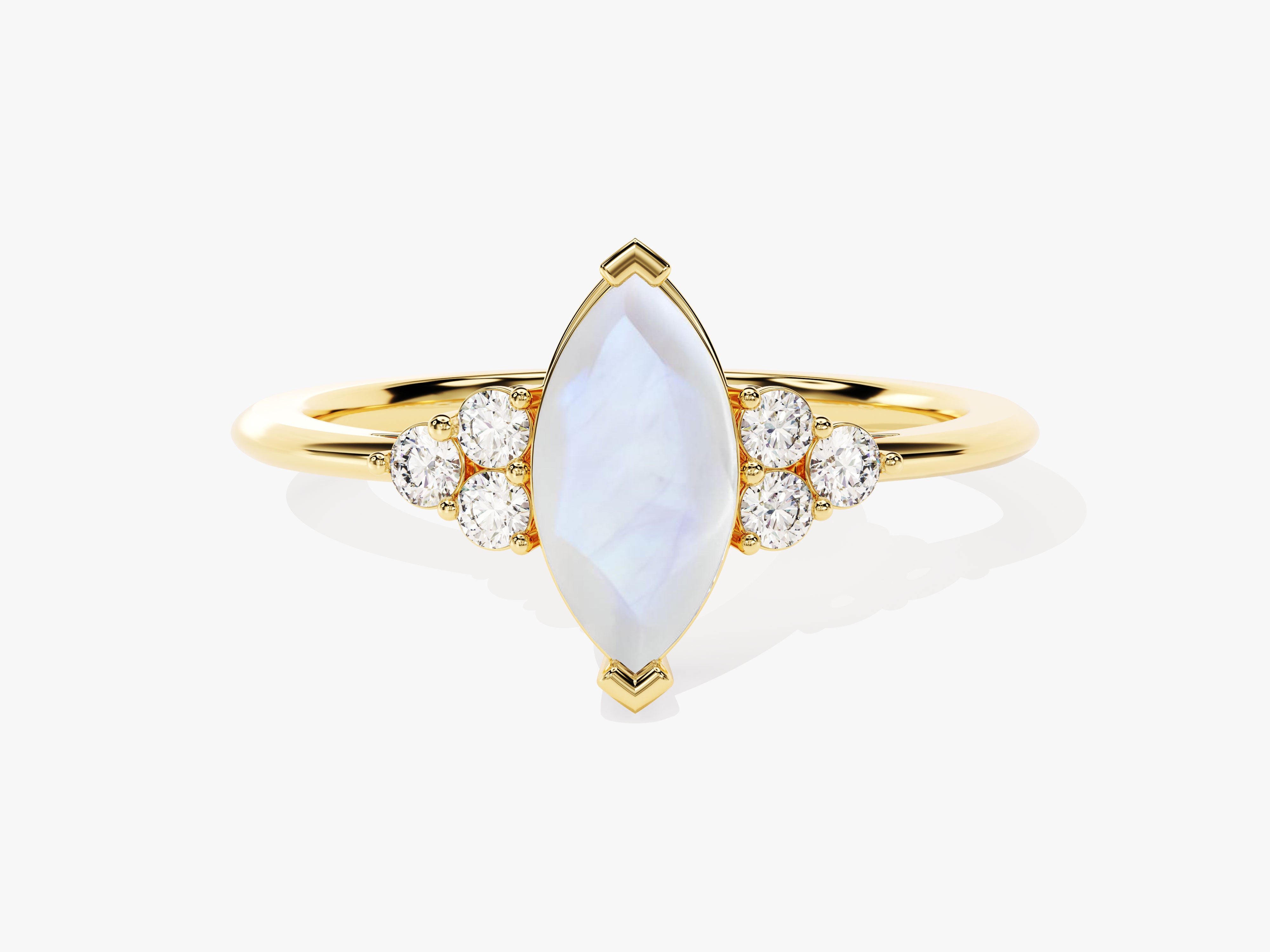 Marquise moonstone ring with diamonds, gold jewelry