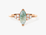 Marquise Moss Agate Engagement Ring with Moissanite Sidestones