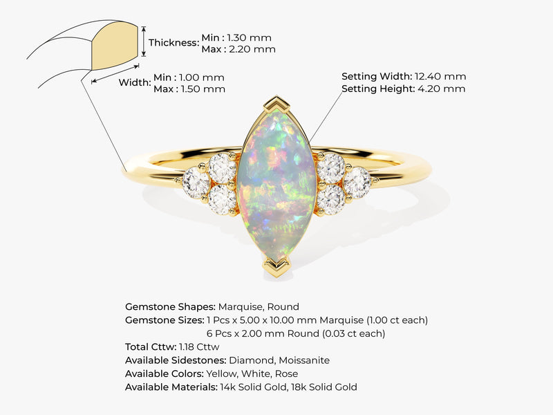 Marquise Opal Engagement Ring with Moissanite Sidestones