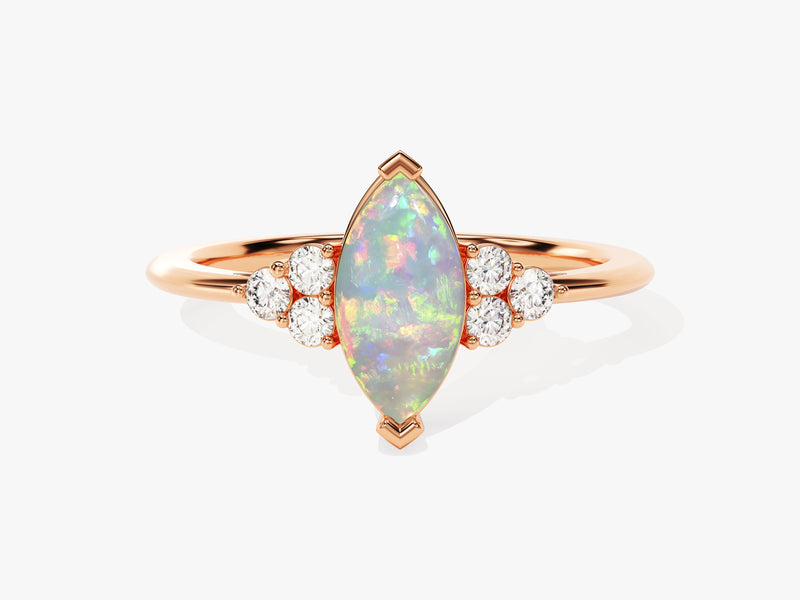 Marquise Opal Engagement Ring with Moissanite Sidestones