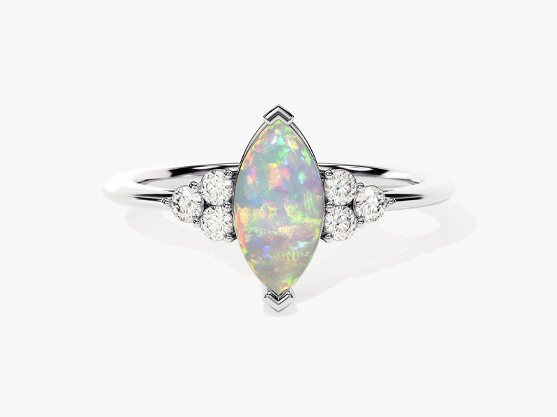 Marquise Opal Engagement Ring with Moissanite Sidestones