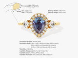 Pear Halo Lab Alexandrite Engagement Ring with Moissanite Sidestones