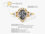 Pear Halo Black Rutilated Quartz Engagement Ring with Moissanite Sidestones