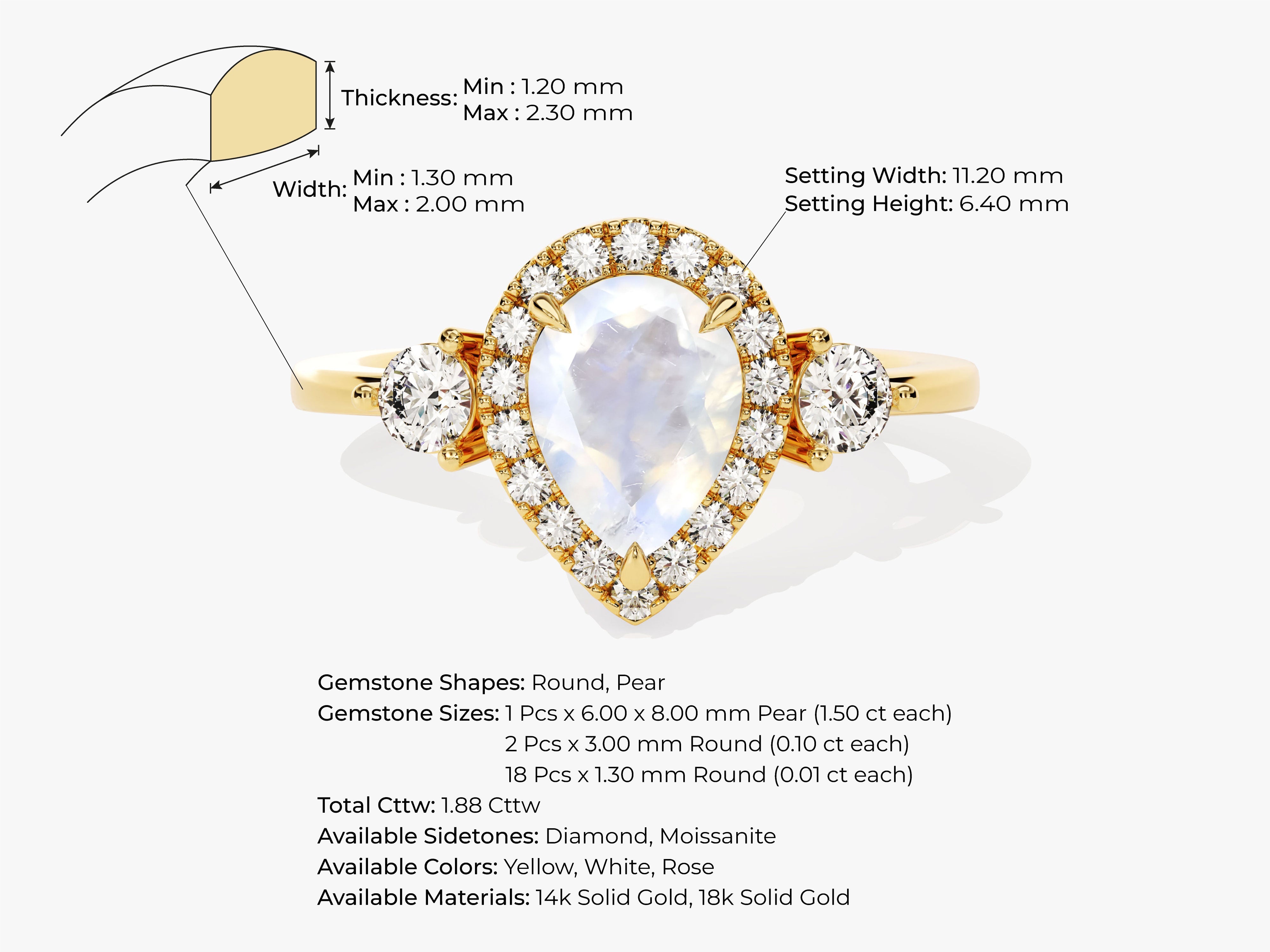 Pear Halo Moonstone Engagement Ring with Moissanite Sidestones