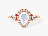 Pear Halo Moonstone Engagement Ring with Moissanite Sidestones